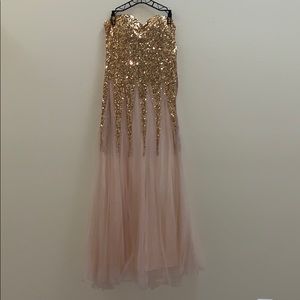 Gold and mesh sequin gown